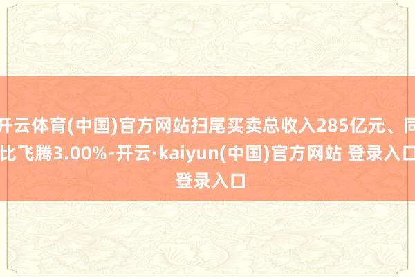 开云体育(中国)官方网站扫尾买卖总收入285亿元、同比飞腾3.00%-开云·kaiyun(中国)官方网站 登录入口